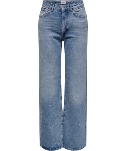 ONLY JUICY HIGH WAIST RHINESTONE WIDE LEG JEANS