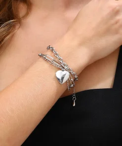 D&X CHUNKY SILVER HEART BRACELET DB2150R