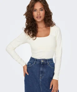 ONLY LEA L/S 2-WAY DEEP NECK TOP CREAM