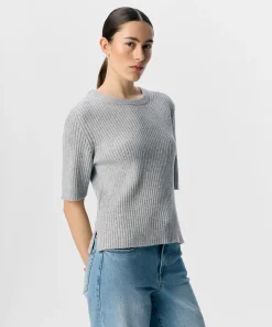 OBJECT ELVA 2/4 KNIT TOP LIGHT GREY MELANGE