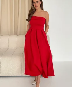 GIRL IN MIND DANNI STRAPLESS DRESS RED