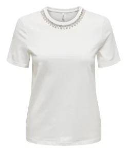 ONLY JOLLY PEARL DETAIL TOP OFF WHITE