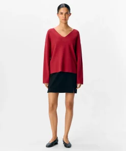 OBJECT REYNARD V-NECK PULLOVER KNIT DARK RED