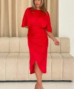 GIRL IN MIND SHELLY RED MIDI DRESS