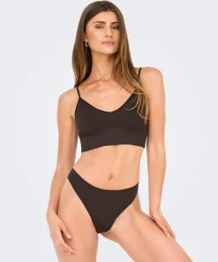 ONLY VICKY RIB SEAMLESS V-NECK TOP BROWN
