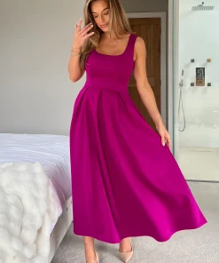 GIRL IN MIND ERICA MIDI DRESS DARK FUCHSIA