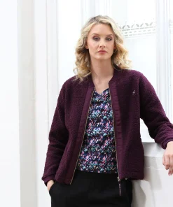 RELAX&RENEW HEIDI BORG BOMBER JACKET IN PLUM