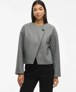 VILA QUINN SHORT COAT MEDIUM GREY MELANGE