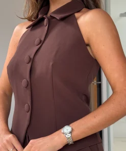 GIRL IN MIND ANDY WAISTCOAT WITH COLLAR IN BROWN COLOUR