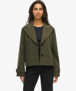 VILA SOLO SHORT COAT DEEP DEPTHS GREEN