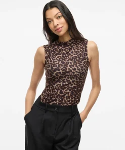 VILA LEOA FUNNEL NECK TOP LEOPARD