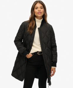 SUPERDRY LONG QUILTED LINER JACKET IN BLACK COLOUR