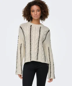 ONLY TESSA CABLE STITCH PULLOVER IN BIRCH MELANGE COLOUR