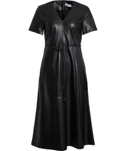 VILA GLORIA MIDI DRESS IN BLACK LEATHER