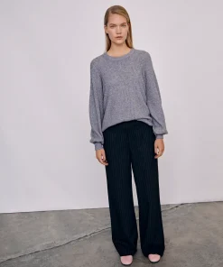 OBJECT LISA WIDE LEG TROUSERS IN BLACK PINSTRIPE