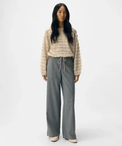 OBJECT LISA WIDE LEG TROUSERS IN GREY PINSTRIPE