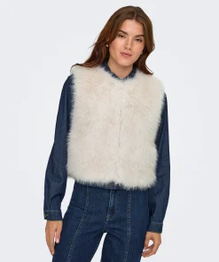 JDY ORA FAUX FUR WAISTCOAT IN BIRCH COLOUR