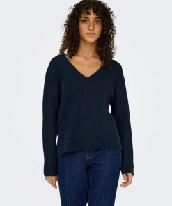 JDY SANDRINE V-NECK PULLOVER KNIT IN NAVY