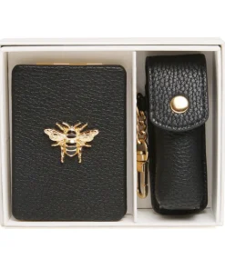 ALICE WHEELER COMPACT MIRROR AND LIPSTICK HOLDER SET IN BLACK