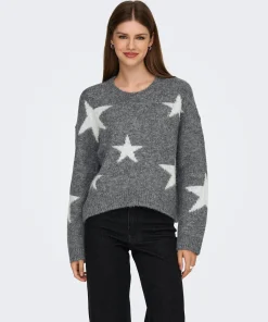 ONLY AZU STAR KNIT IN DARK GREY MELANGE
