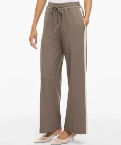 VILA CLUA WIDE LEG TROUSERS IN FALCON / BIRCH STRIPE COLOUR