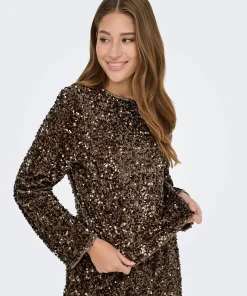ONLY CONFIDENCE SEQUIN TOP WITH A BOW IN BROWN COLOUR