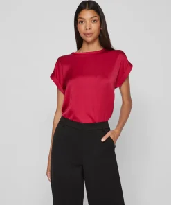 VILA ELLETTE SATIN TOP IN CERISE COLOUR