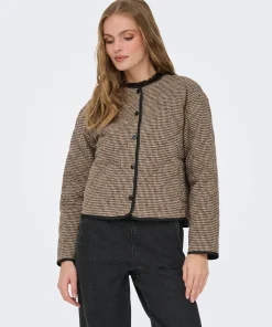 JDY EMERY QUILTED SHACKET IN BROWN CHECK