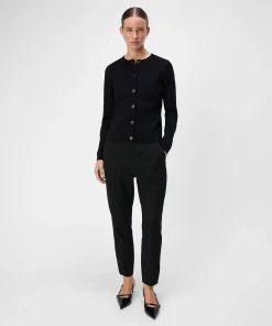 OBJECT LISA SLIM TROUSERS IN BLACK / GREY PINSTRIPE