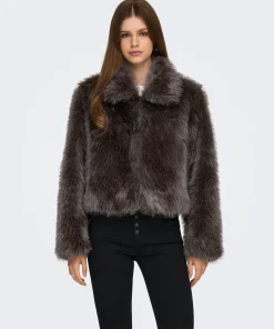 ONLY MANNY FAUX FUR JACKET IN CHOCOLATE COLOUR