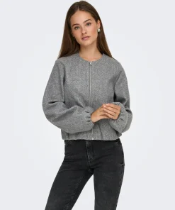 JDY OFIR BALLOON SLEEVE JACKET IN MEDIUM GREY MELANGE