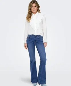 ONLY REESE RETRO FLARED JEANS IN MEDIUM BLUE DENIM