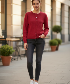 VILA SALSA CARDIGAN IN JESTER RED WITH PEARL BUTTONS