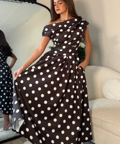 GIRL IN MIND BETTY DRESS IN BROWN POLKA DOT