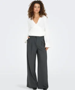 ONLY SVEA HIGH WAIST WIDE LEG TROUSERS IN DARK GREY