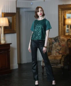 RANT&RAVE TRUDY BOOTCUT LEATHERETTE TROUSERS IN BLACK