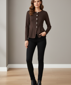 VILA CILLE LS BUTTON TOP COFFEE
