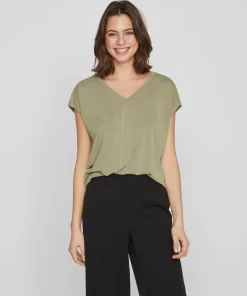 VILA MODALA V-NECK TEE IN OIL GREEN COLOUR
