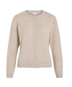 VILA SALSA CARDIGAN IN NATURAL MELANGE WITH PEARL BUTTONS