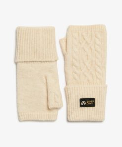 SUPERDRY CABLE LUXE HANDWARMERS IN OATMEAL WHITE COLOUR