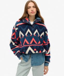 SUPERDRY SUPER SOFT HALF ZIP IN NAVY TERRY PRINT