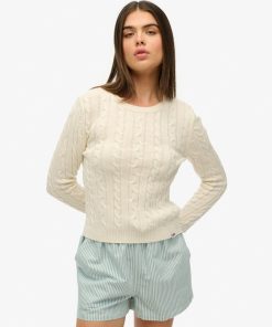 SUPERDRY ESSENTIALS SLIM CABLEKNIT JUMPER IN ECRU COLOUR