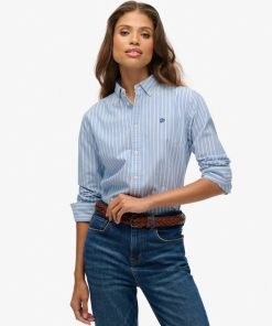SUPERDRY SLIM OXFORD BUTTON DOWN SHIRT IN BROKER BLUE STRIPE