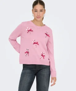 ONLY XMAS SHINE JUMPER IN PINK / CANDY CANES