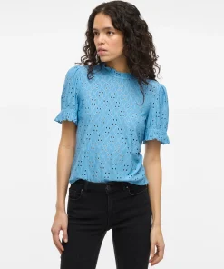 VILA KAWA FLOUNCE BLOUSE IN BLISSFUL BLUE COLOUR