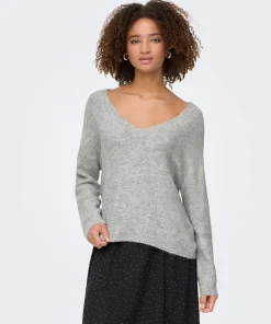 ONLY ARIZONA PULLOVER KNIT IN LIGHT GREY MELANGE / SILVER