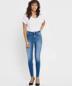 ONLY BLUSH SKINNY RAW ANKLE JEANS IN MEDIUM BLUE DENIM