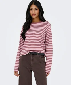ONLY CARLINA TOP IN ROSE / MAROON STRIPE