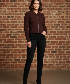 ONLY ELLY ZIP POLO CARDIGAN IN DECADENT CHOCOLATE COLOUR