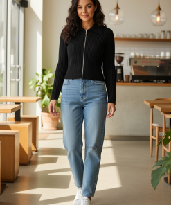 ONLY ELLY ZIP POLO CARDIGAN IN BLACK COLOUR